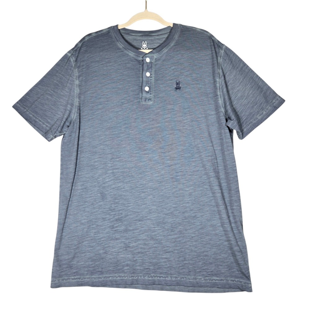 Psycho Bunny Sunwash Henley Shirt Mens 6 L Slate Blue Slub Knit Short Sleeve